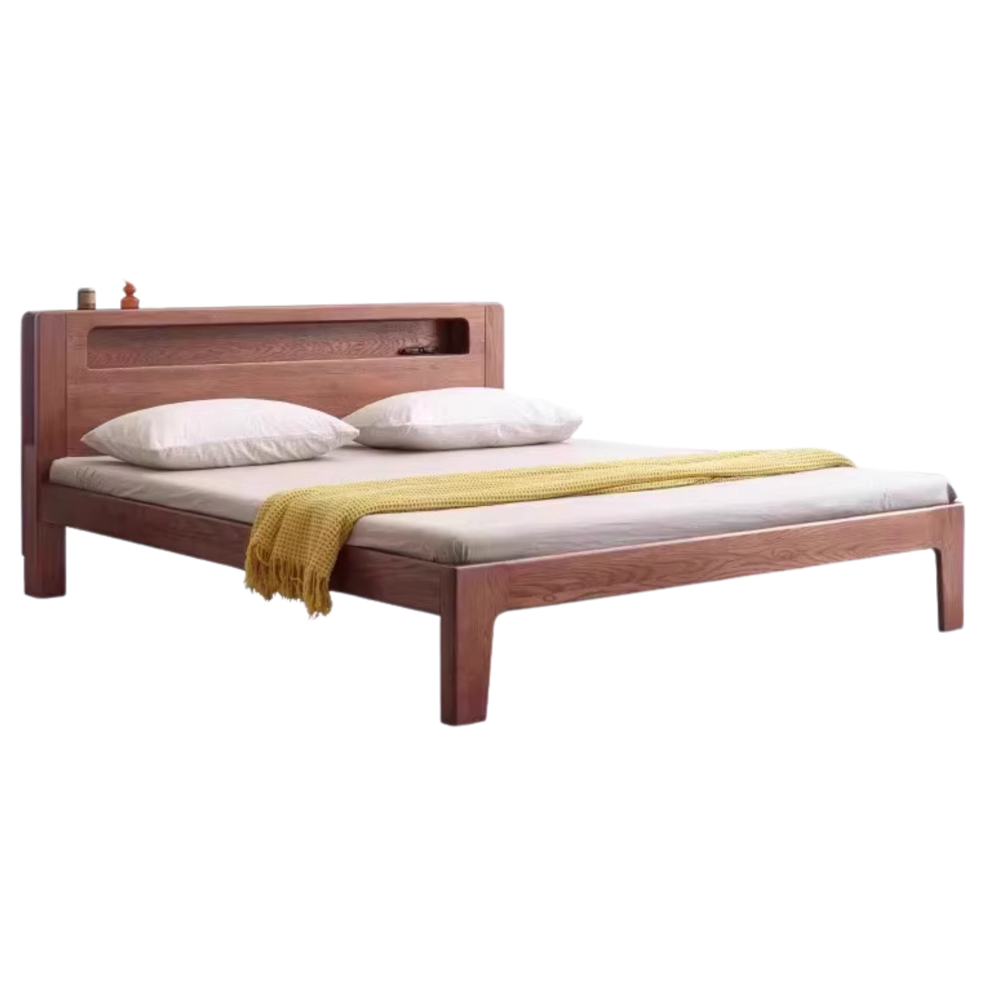 Oak solid wood bed with light walnut-color-USA