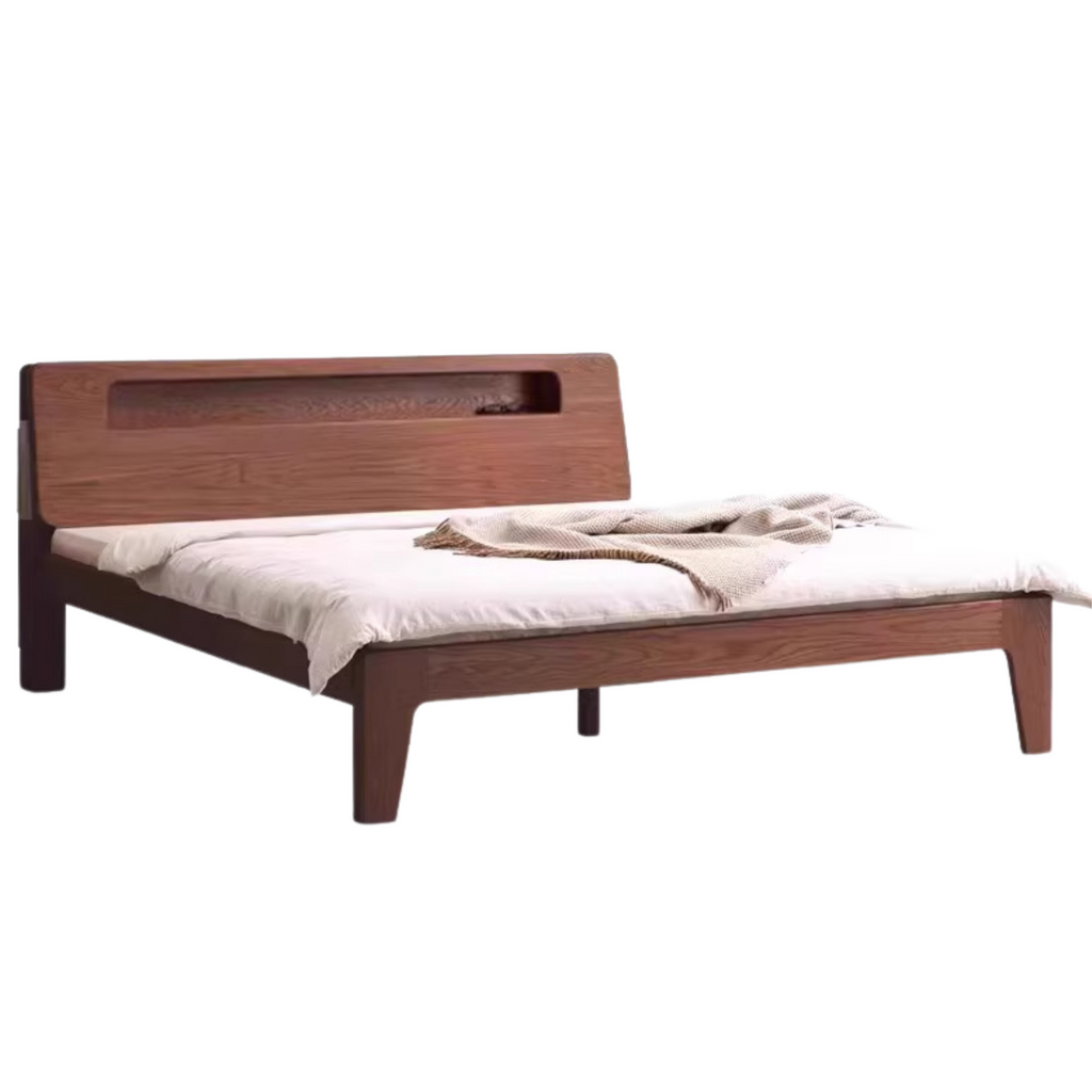Oak solid wood bed with light walnut-color-USA