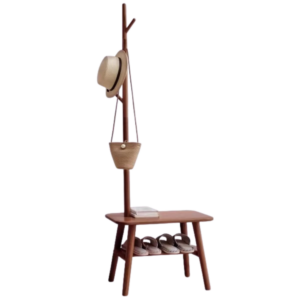 Oak Solid Wood Shoe Stool With Hanger Cabinet