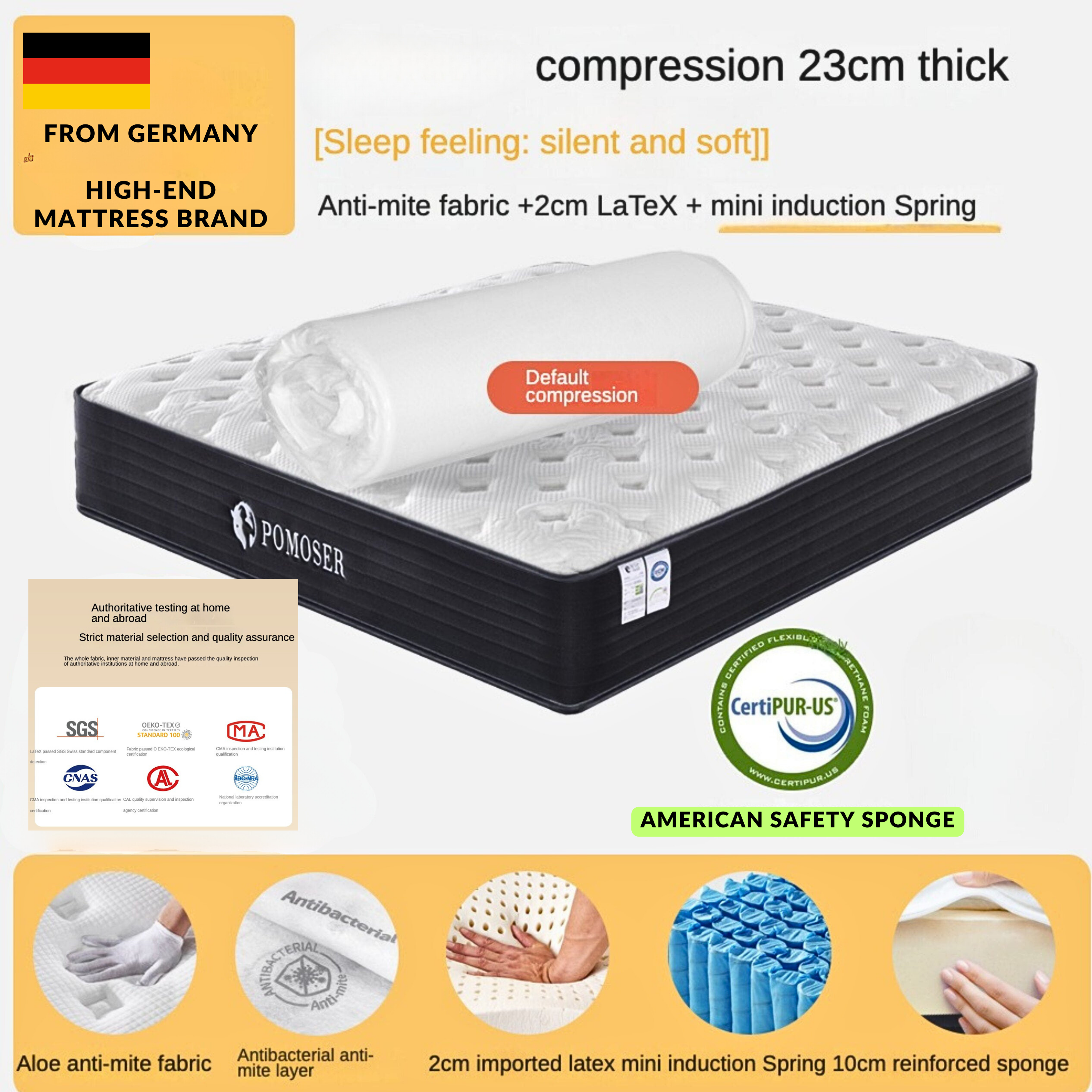 Independent Spring Soft Cushion, Compressed Thick Memory Foam, Simmons Latex Mattress 23cm
