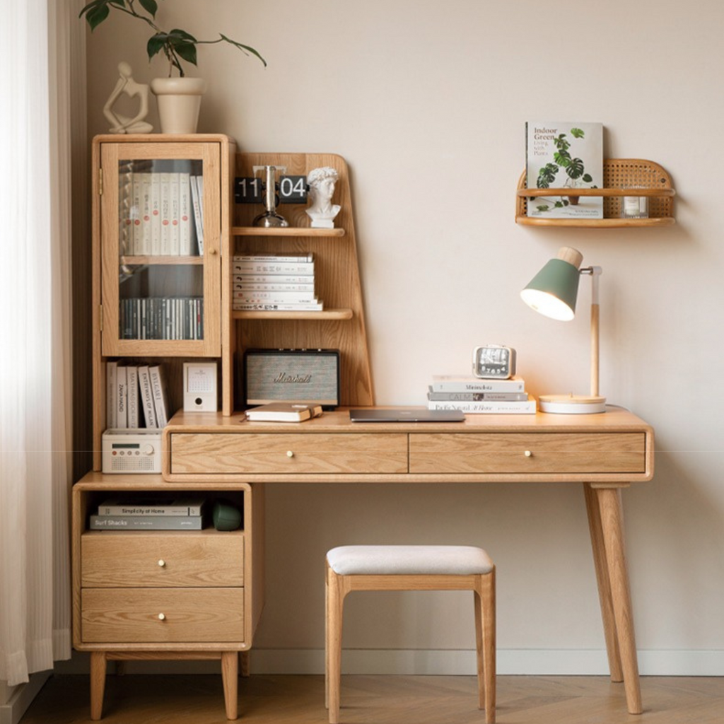 Oak Solid Wood Office Desk Combination