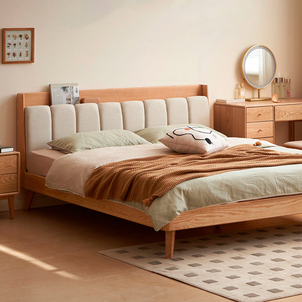 Oak Solid Wood Bed Modern Soft Leaning Bed
