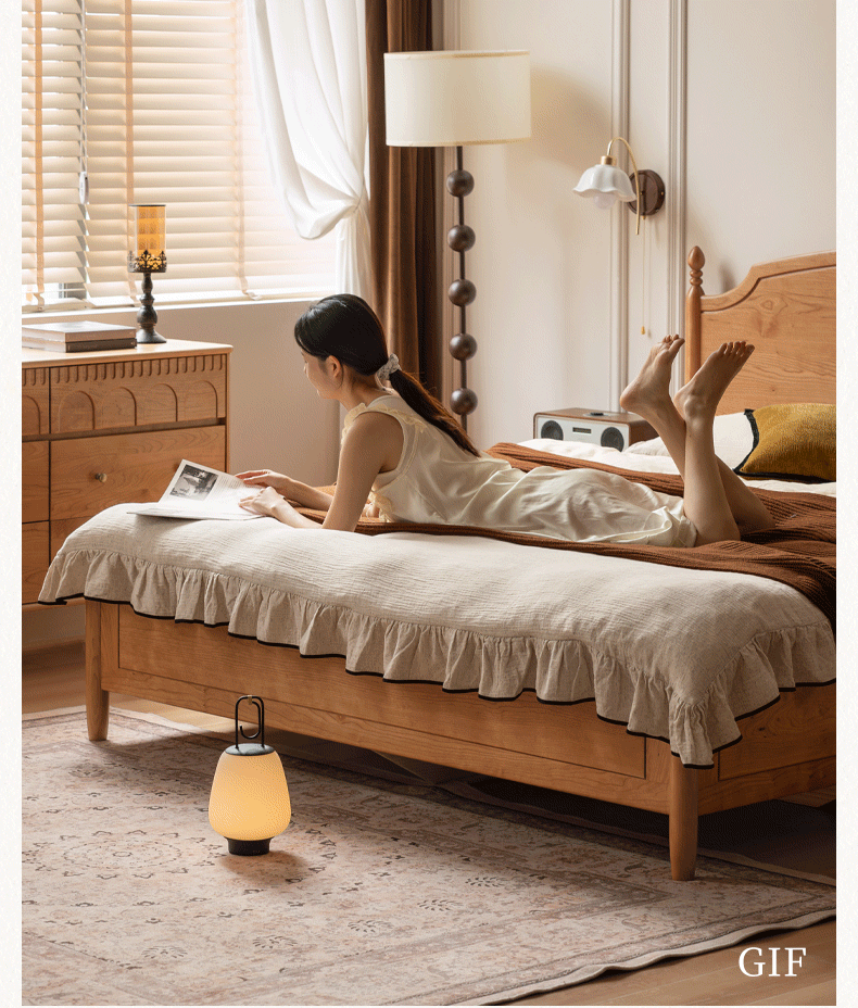 Cherry solid wood French retro storage bed