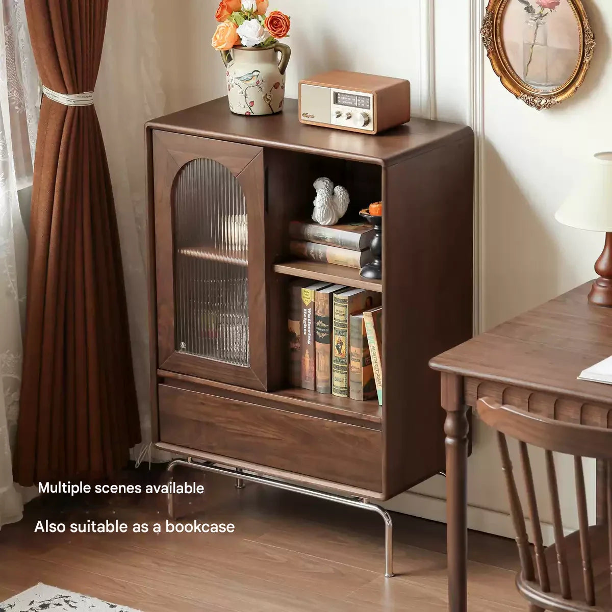 Black Walnut Solid Wood French Retro Side Cabinet