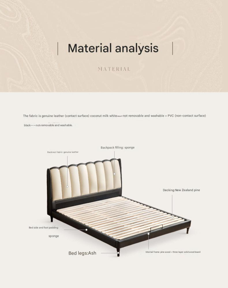 Ash Solid Wood Genuine Leather French Retro Art Bed