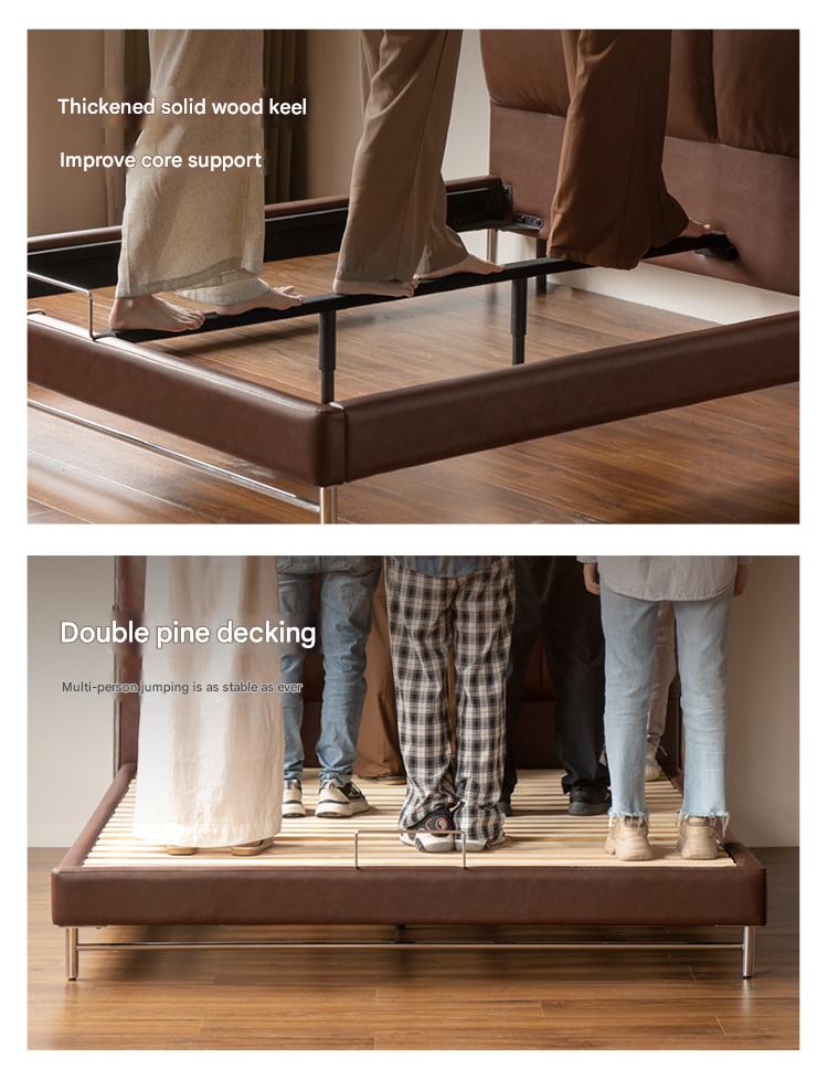 Leather Italian Light Luxury Brown Double Bed