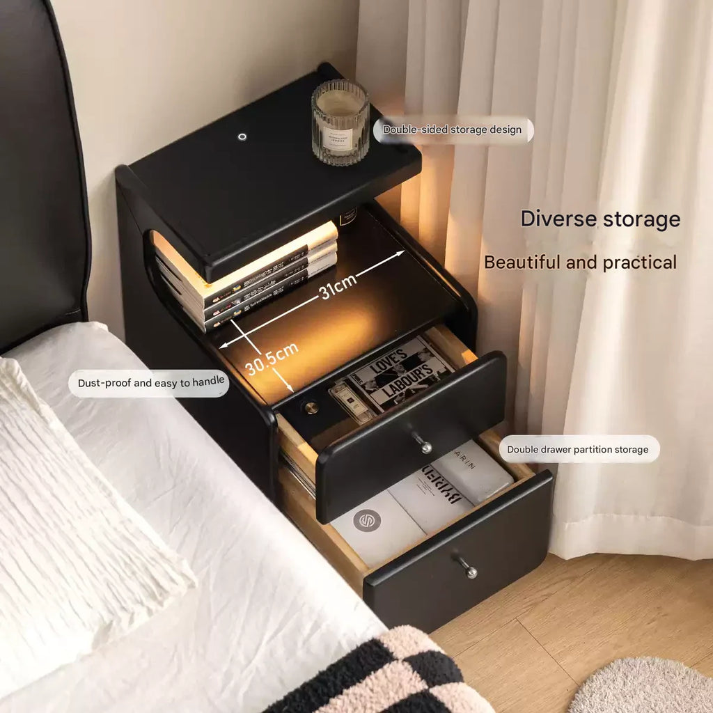 Rubber Solid Wood Multi Functional Nightstand.