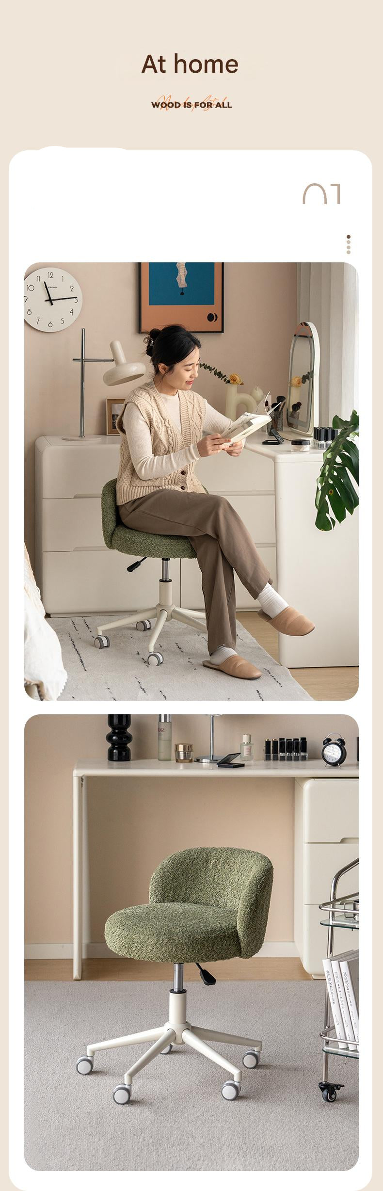 Eco-Leather, Imitation Sheepskin Makeup Stool