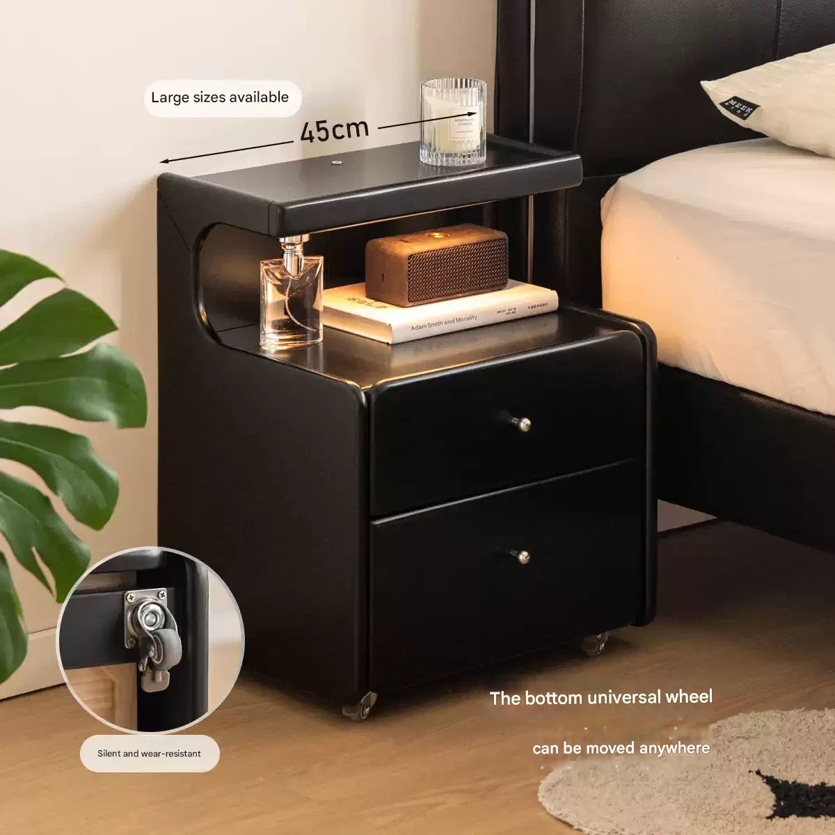 Rubber Solid Wood Multi Functional Nightstand.