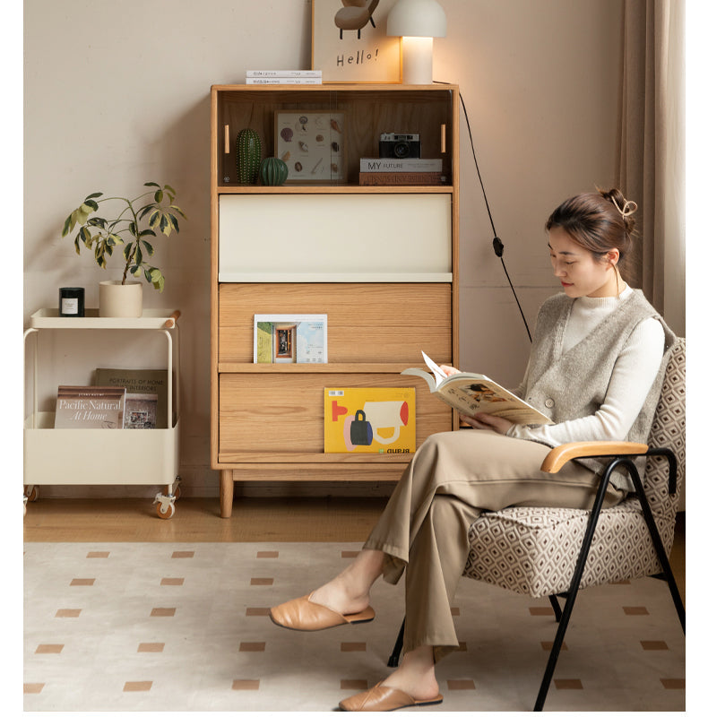 Oak Solid Wood Flip Door Modern Side Cabinet