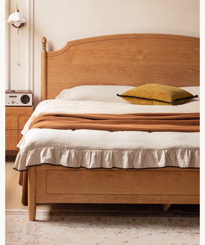 Cherry solid wood French retro storage bed