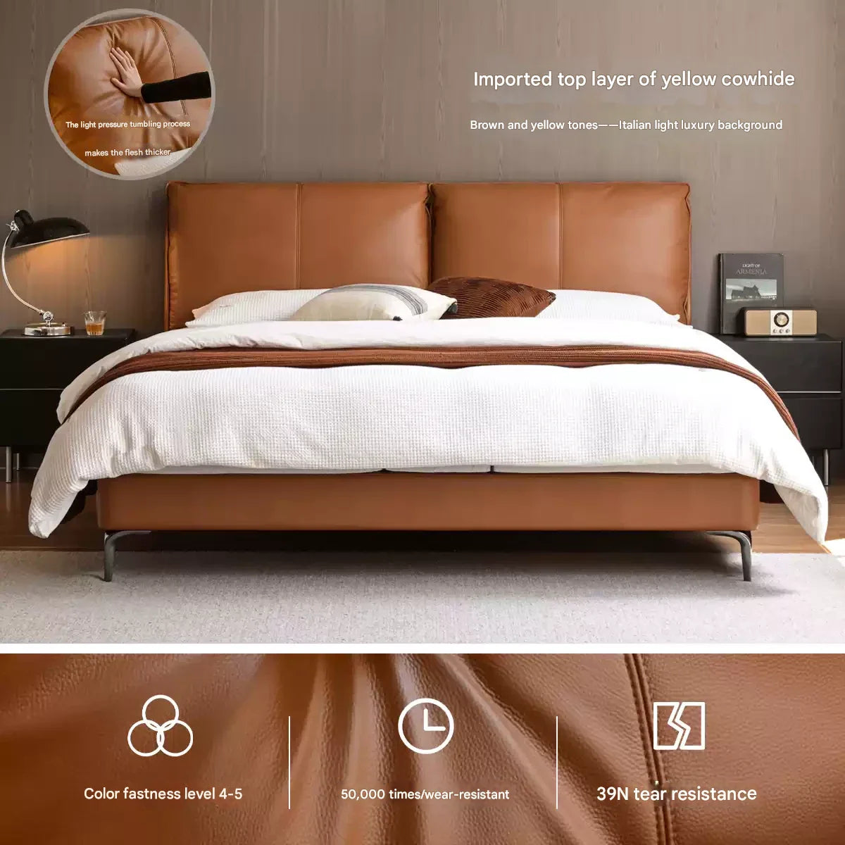 Leather Light Luxury Soft Leaning Bed