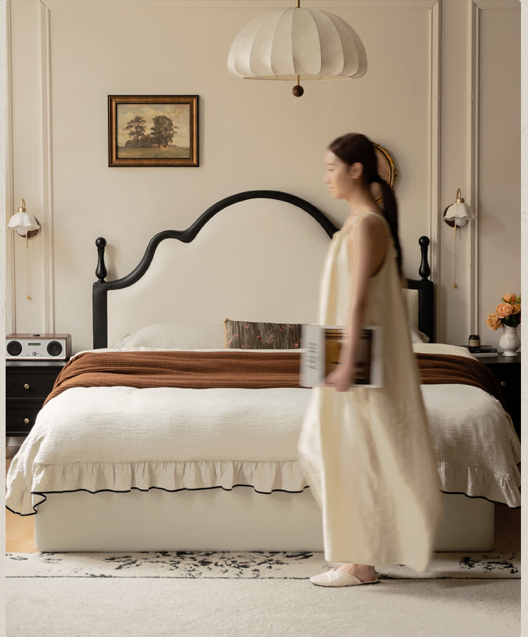 Ecological Cloud Leather French Retro Edge White Box Bed