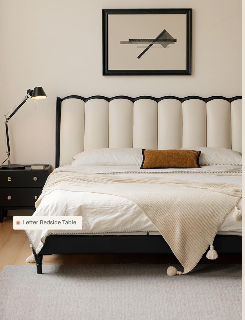 Ash Solid Wood Genuine Leather French Retro Art Bed