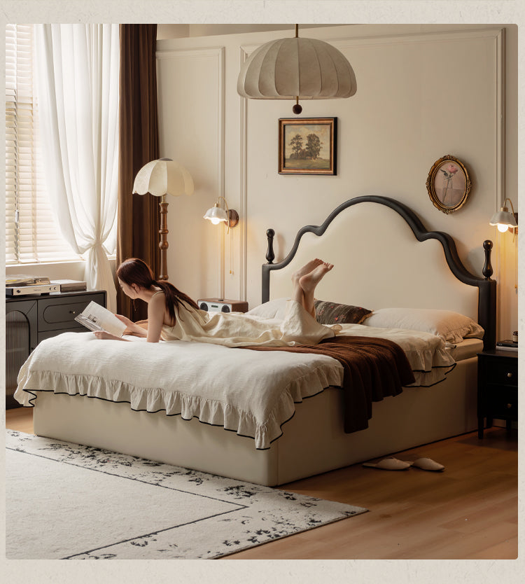 Ecological Cloud Leather French Retro Edge White Box Bed