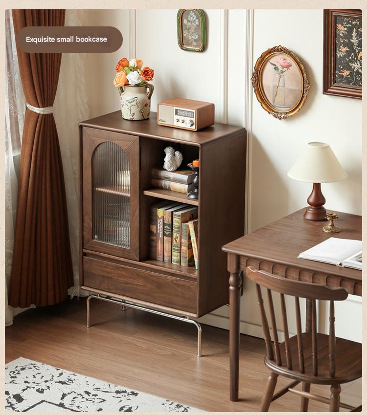 Black Walnut Solid Wood French Retro Side Cabinet