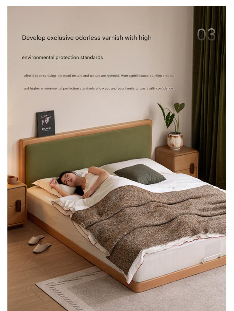 Beech Solid Wood Modern Simple Soft Leaning Platform Bed