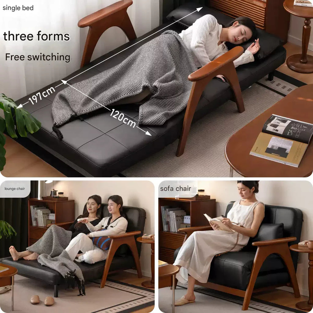 Beech, Oak Solid Wood Foldable Dual Ancient Style Sofa Bed.