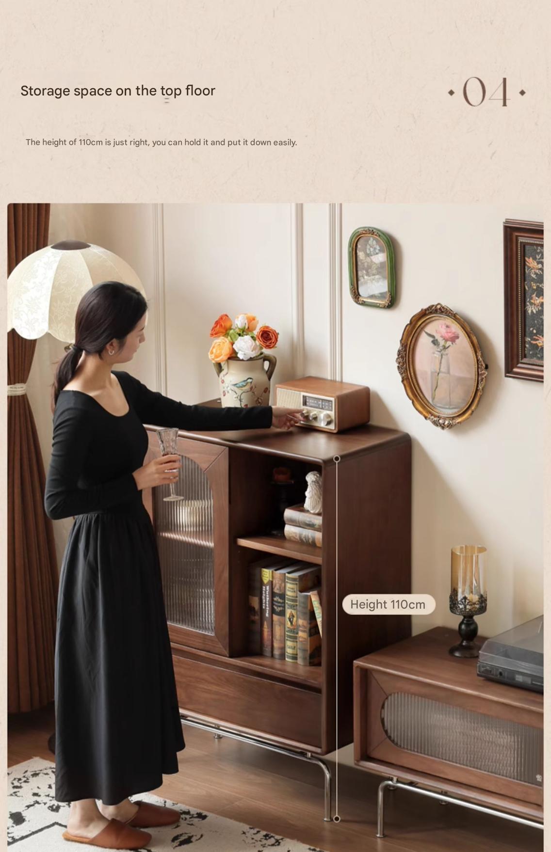 Black Walnut Solid Wood French Retro Side Cabinet