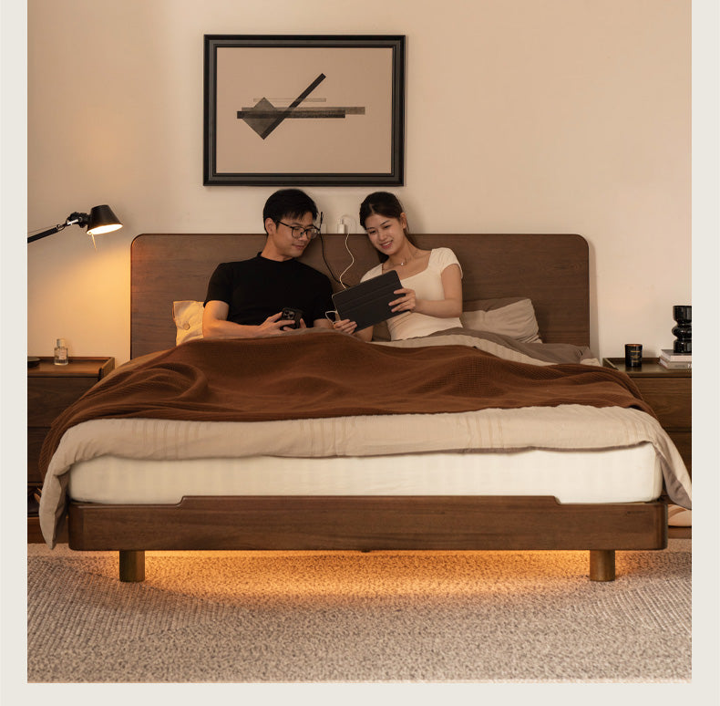 Sandalwood solid wood modern simple luminous multifunctional bed
