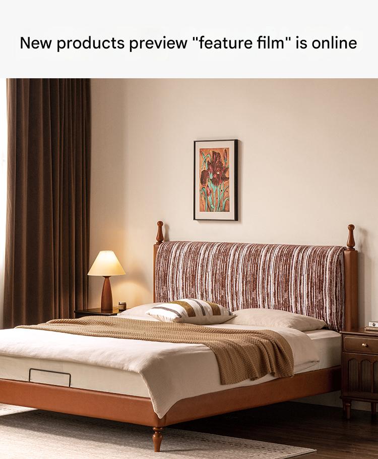Ash Solid Wood Fabric Retro Edge Detachable Washable Soft Leaning Bed