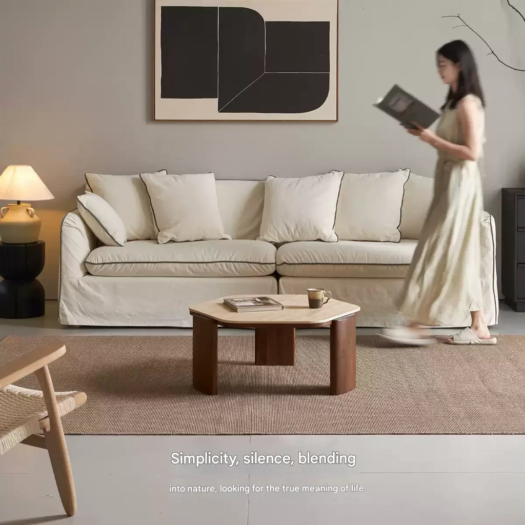 Sandalwood, Black Walnut Solid Wood Rock Plate Coffee Table