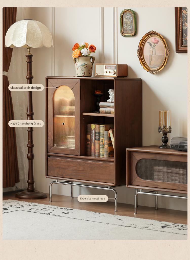 Black Walnut Solid Wood French Retro Side Cabinet