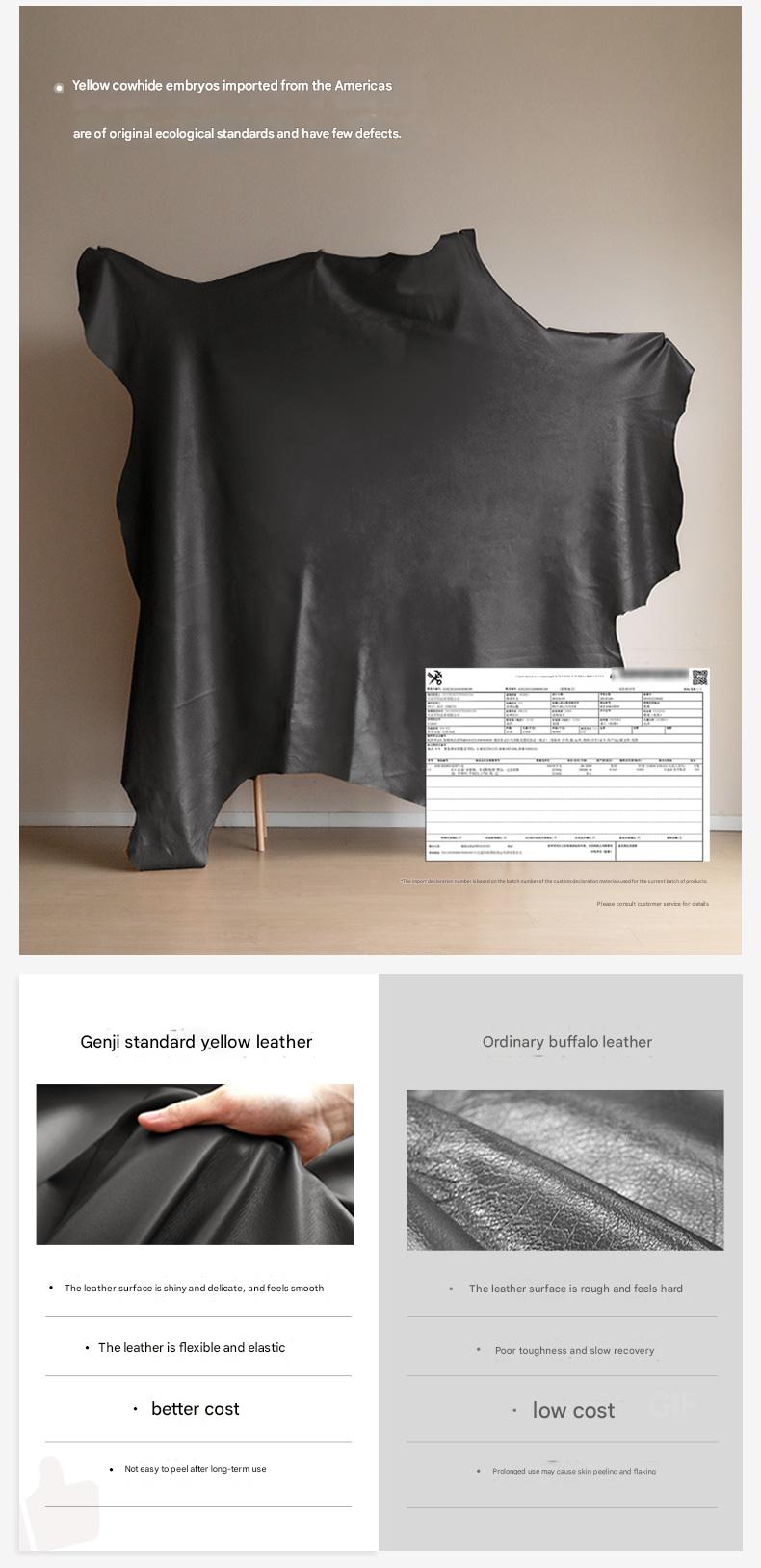 Leather Italian Light Luxury Black Straight Line Sofa.