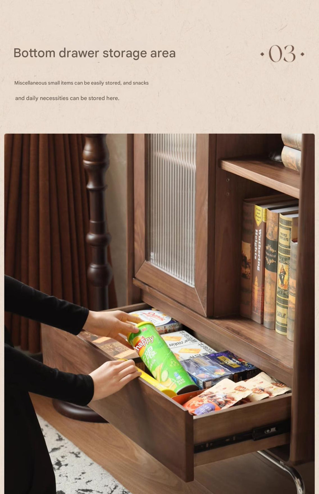 Black Walnut Solid Wood French Retro Side Cabinet