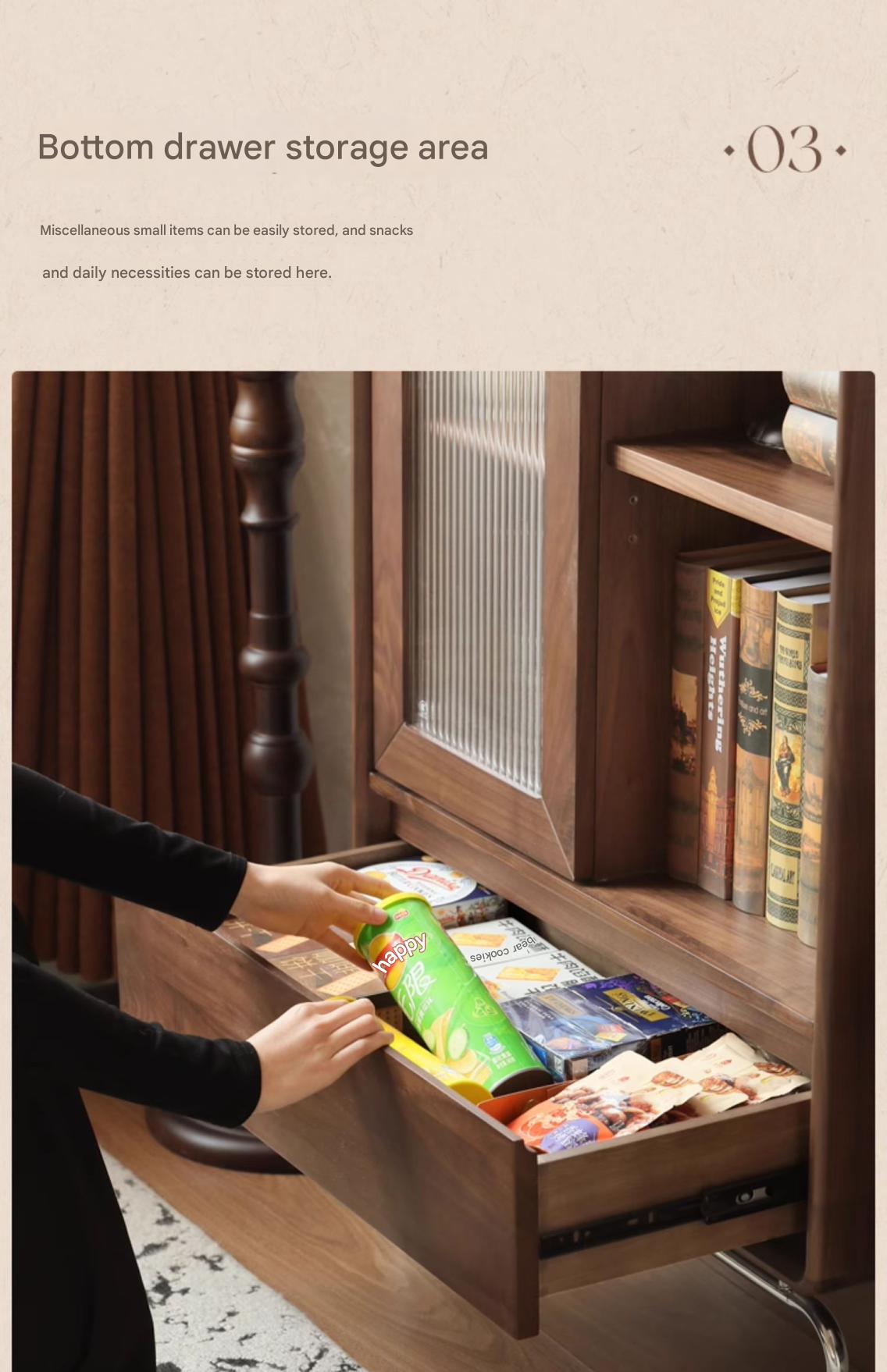 Black Walnut Solid Wood French Retro Side Cabinet