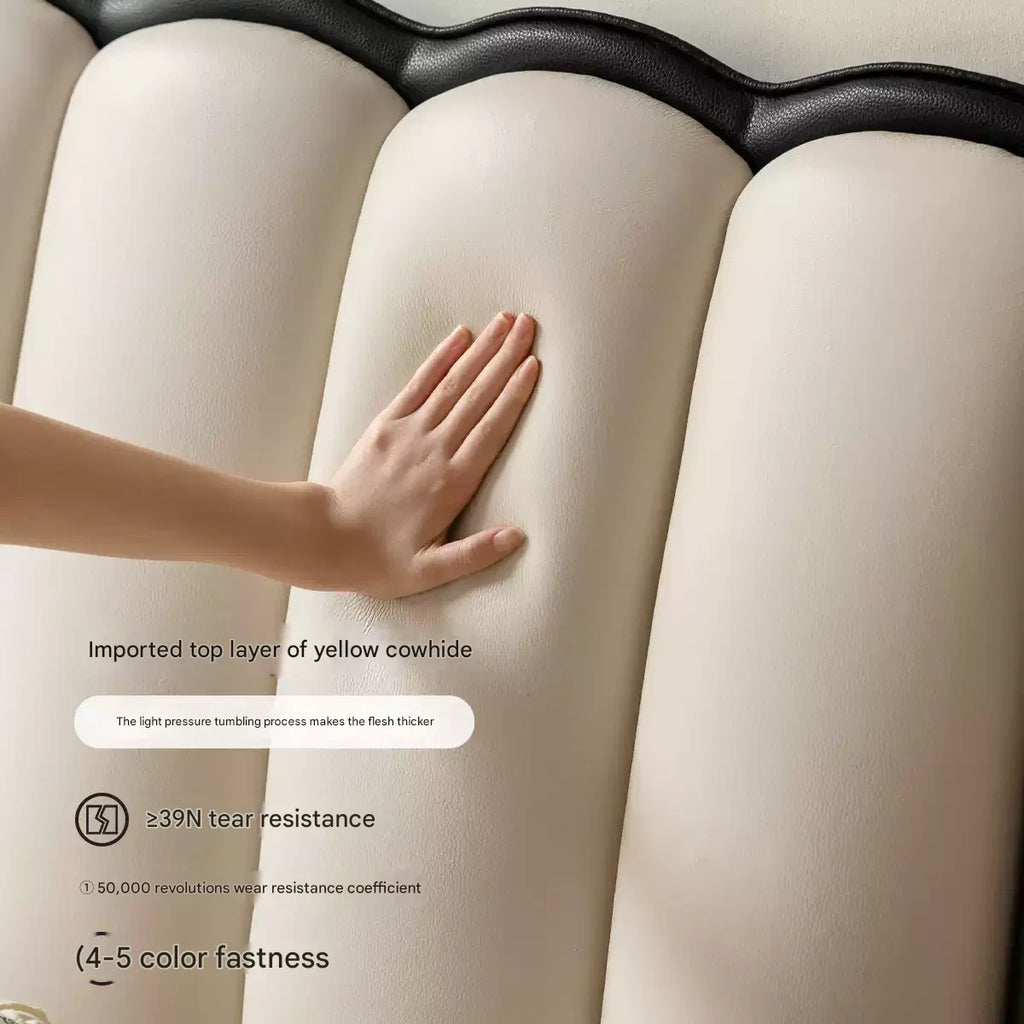 Ash Solid Wood Genuine Leather French Retro Art Bed