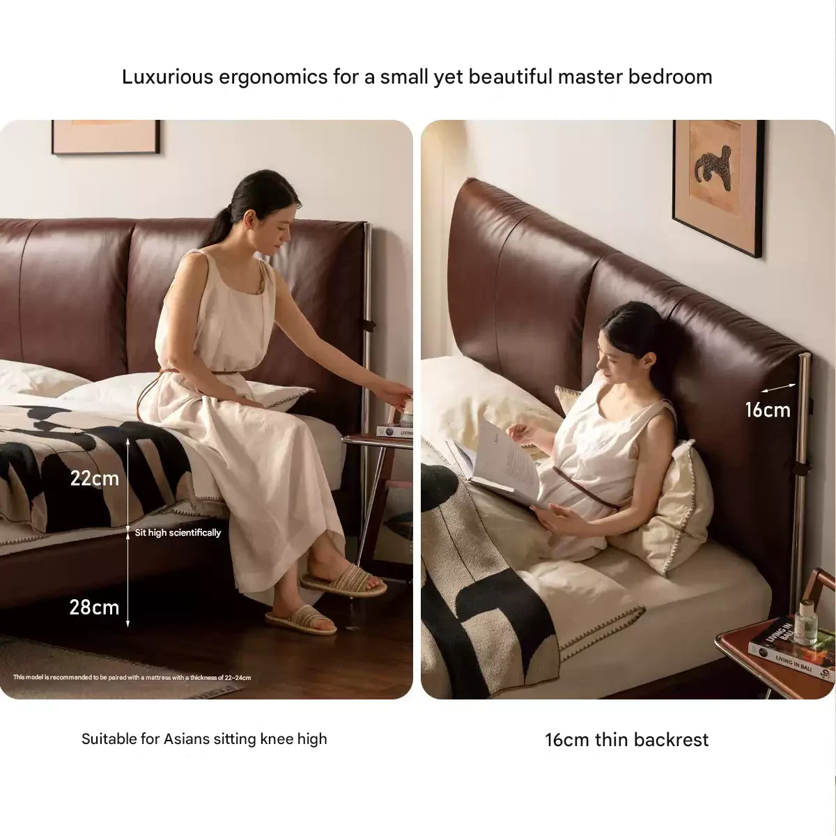 Leather Italian Light Luxury Brown Double Bed