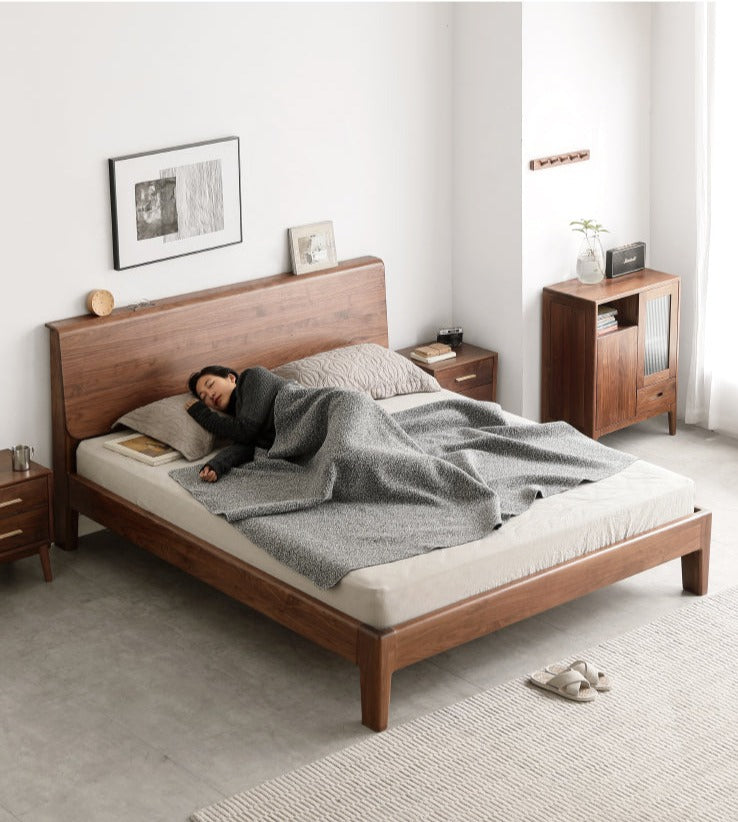 Black Walnut Solid wood bed Nordic modern