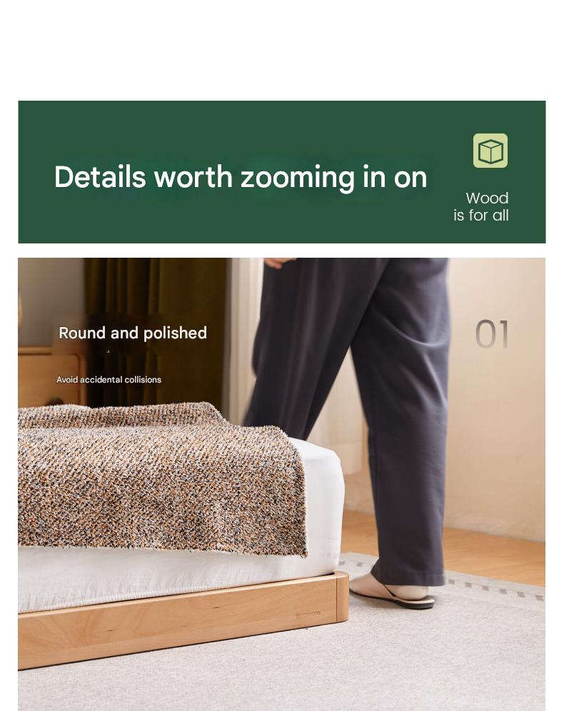 Beech Solid Wood Modern Simple Soft Leaning Platform Bed