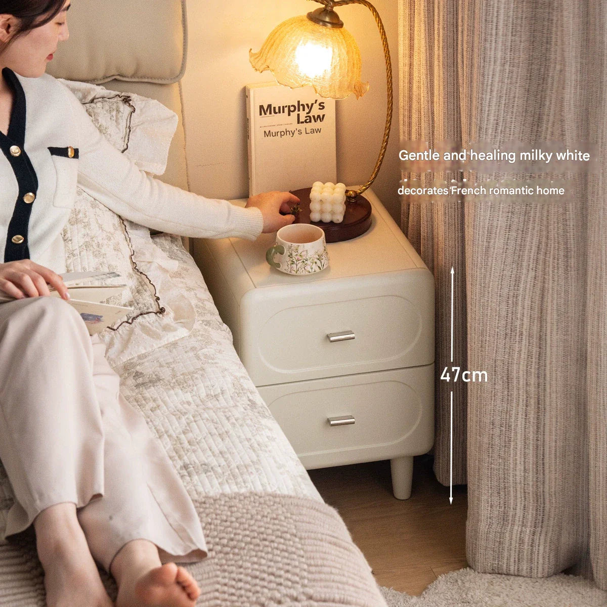 Solid Rubberwood French Cream Nightstand