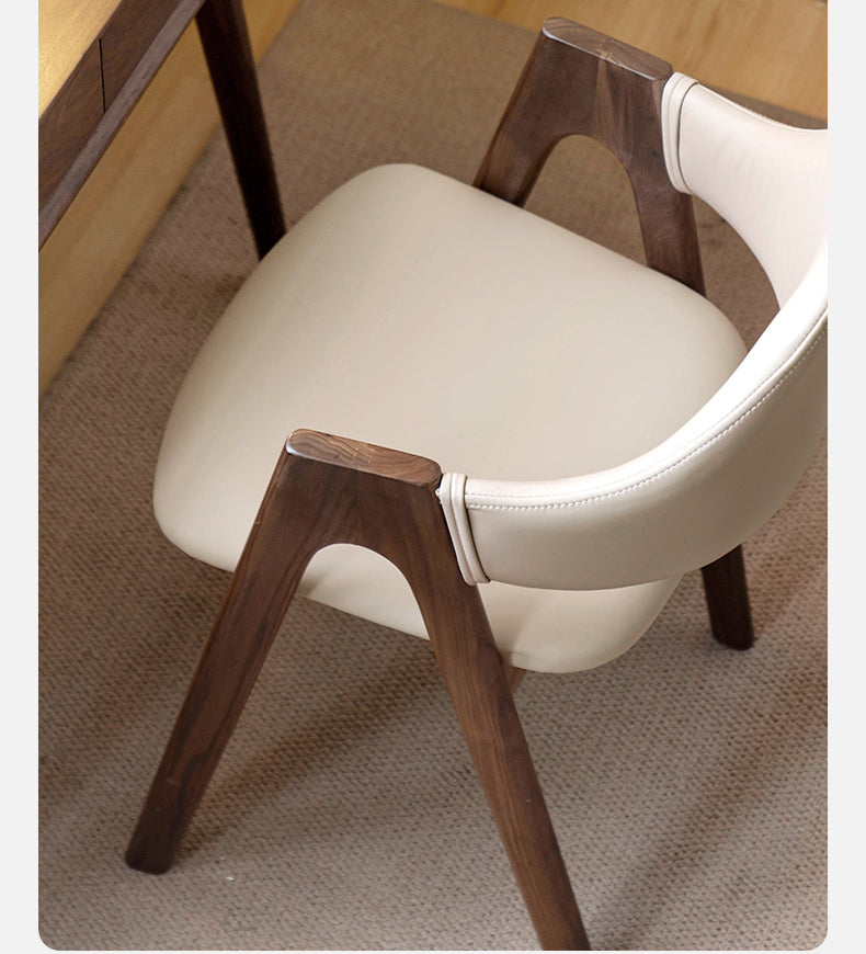 2 pcs Black Walnut Solid Wood, Organic Leather, Armchair