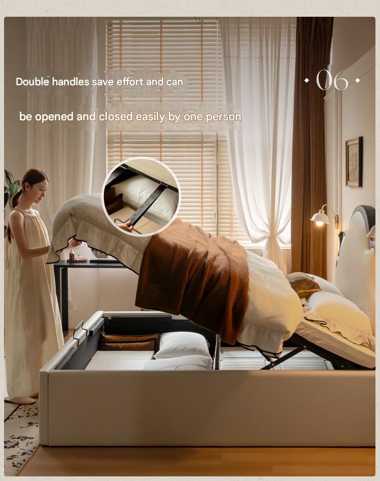 Ecological Cloud Leather French Retro Edge White Box Bed