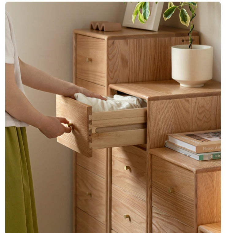 Oak Solid Wood Side Cabinet, Multi-Functional Storage-USA