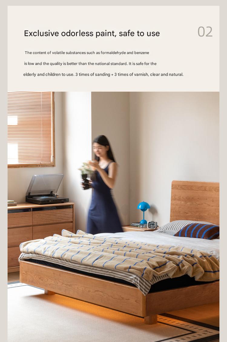 Cherry Solid Wood Modern Multifunctional Night Light Double Bed