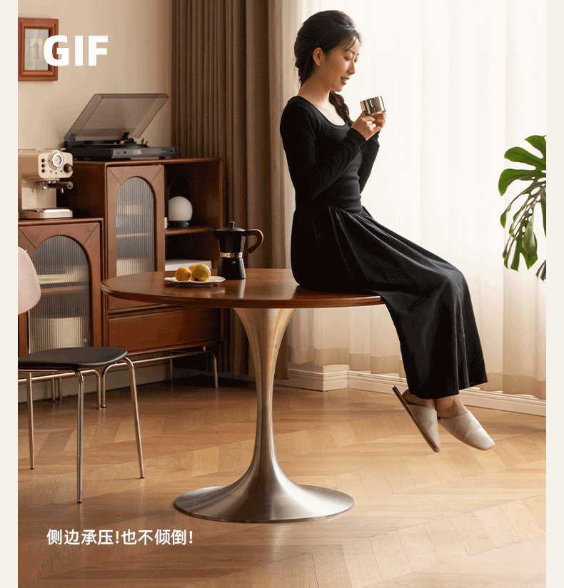 Poplar Solid Wood Antique Style Round Bauhaus Tea Table