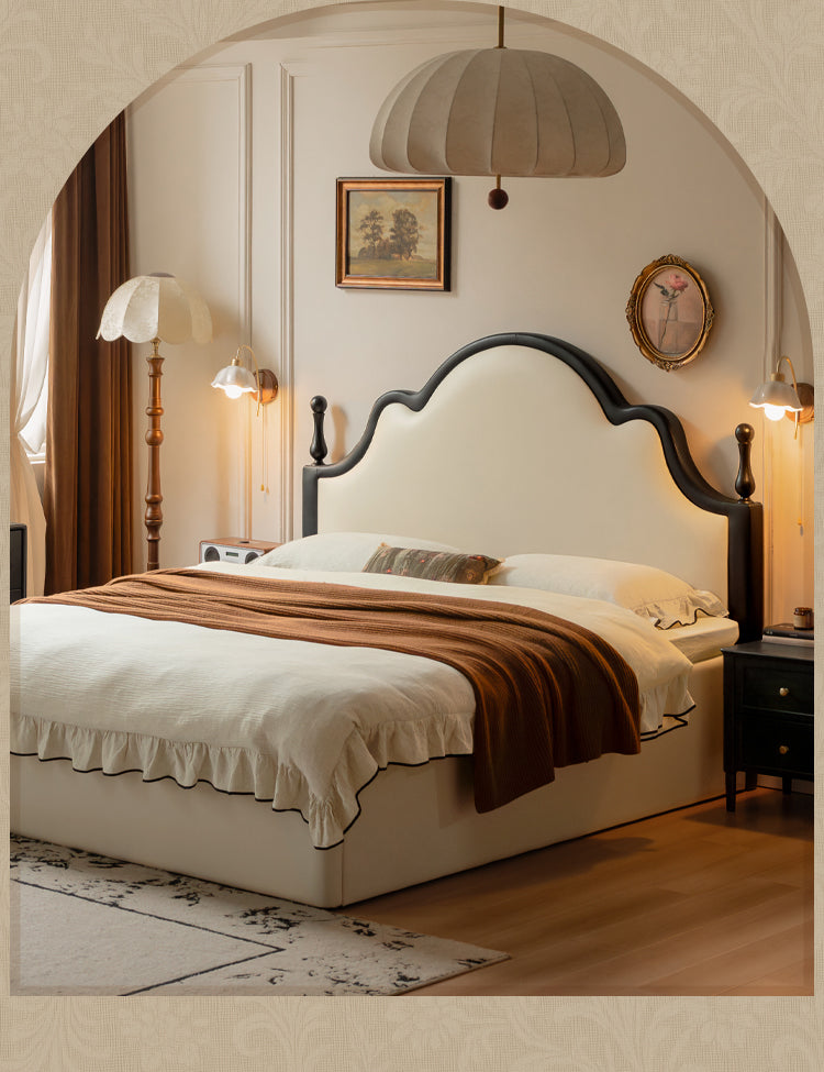 Ecological Cloud Leather French Retro Edge White Box Bed