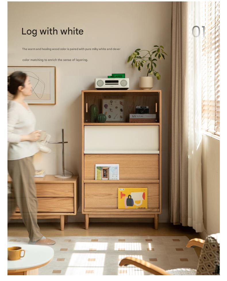 Oak Solid Wood Flip Door Modern Side Cabinet