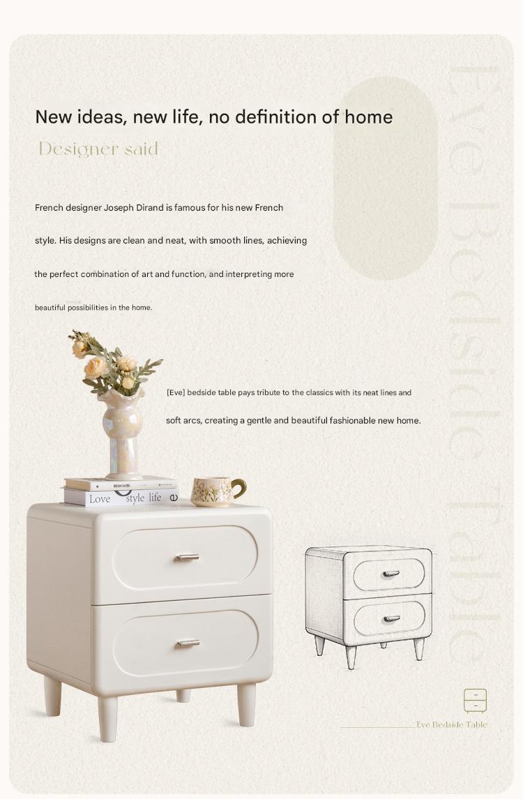 Solid Rubberwood French Cream Nightstand