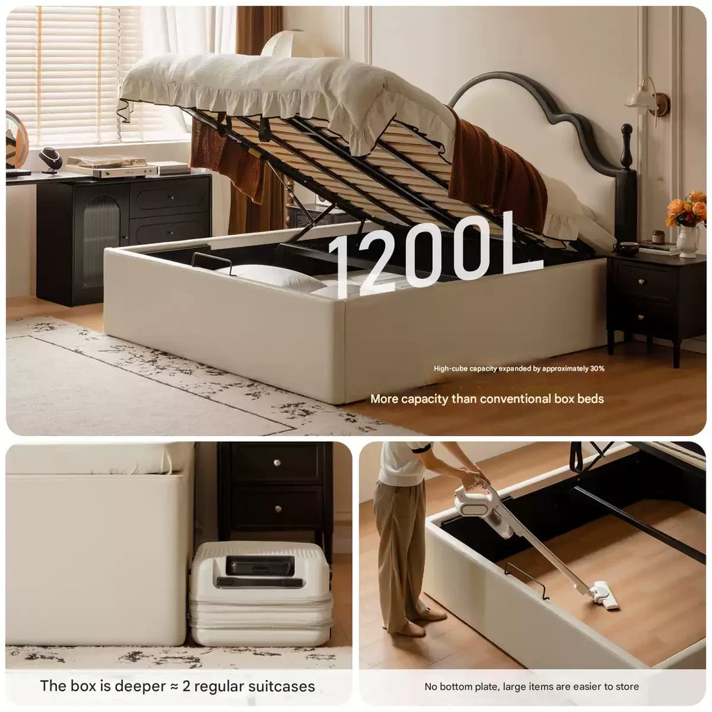 Ecological Cloud Leather French Retro Edge White Box Bed