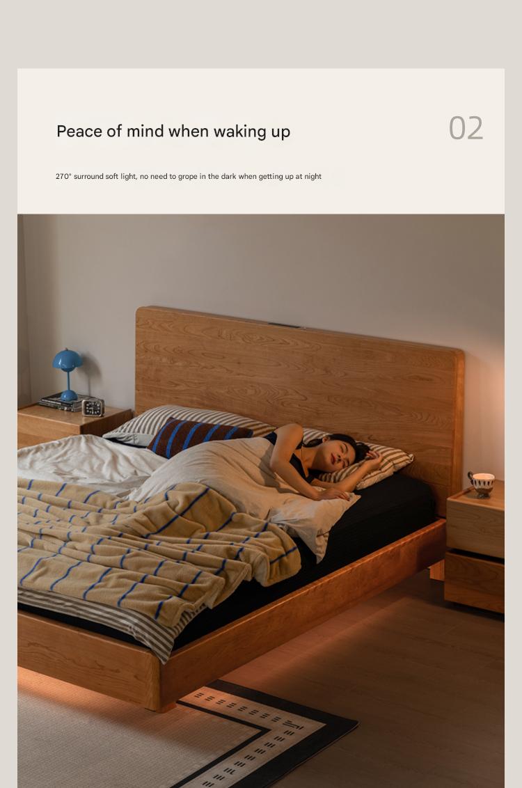 Cherry Solid Wood Modern Multifunctional Night Light Double Bed