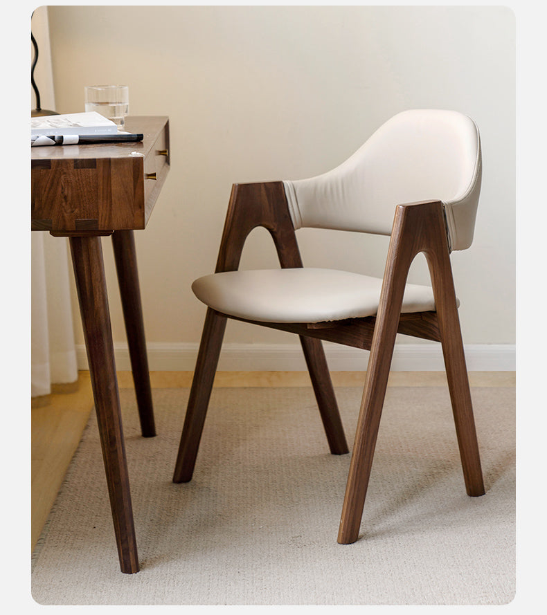 2 pcs Black Walnut Solid Wood, Organic Leather, Armchair