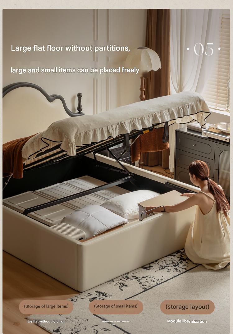 Ecological Cloud Leather French Retro Edge White Box Bed