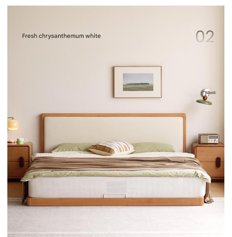Beech Solid Wood Modern Simple Soft Leaning Platform Bed