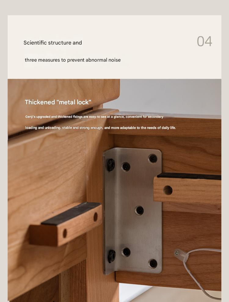 Cherry Solid Wood Modern Multifunctional Night Light Double Bed