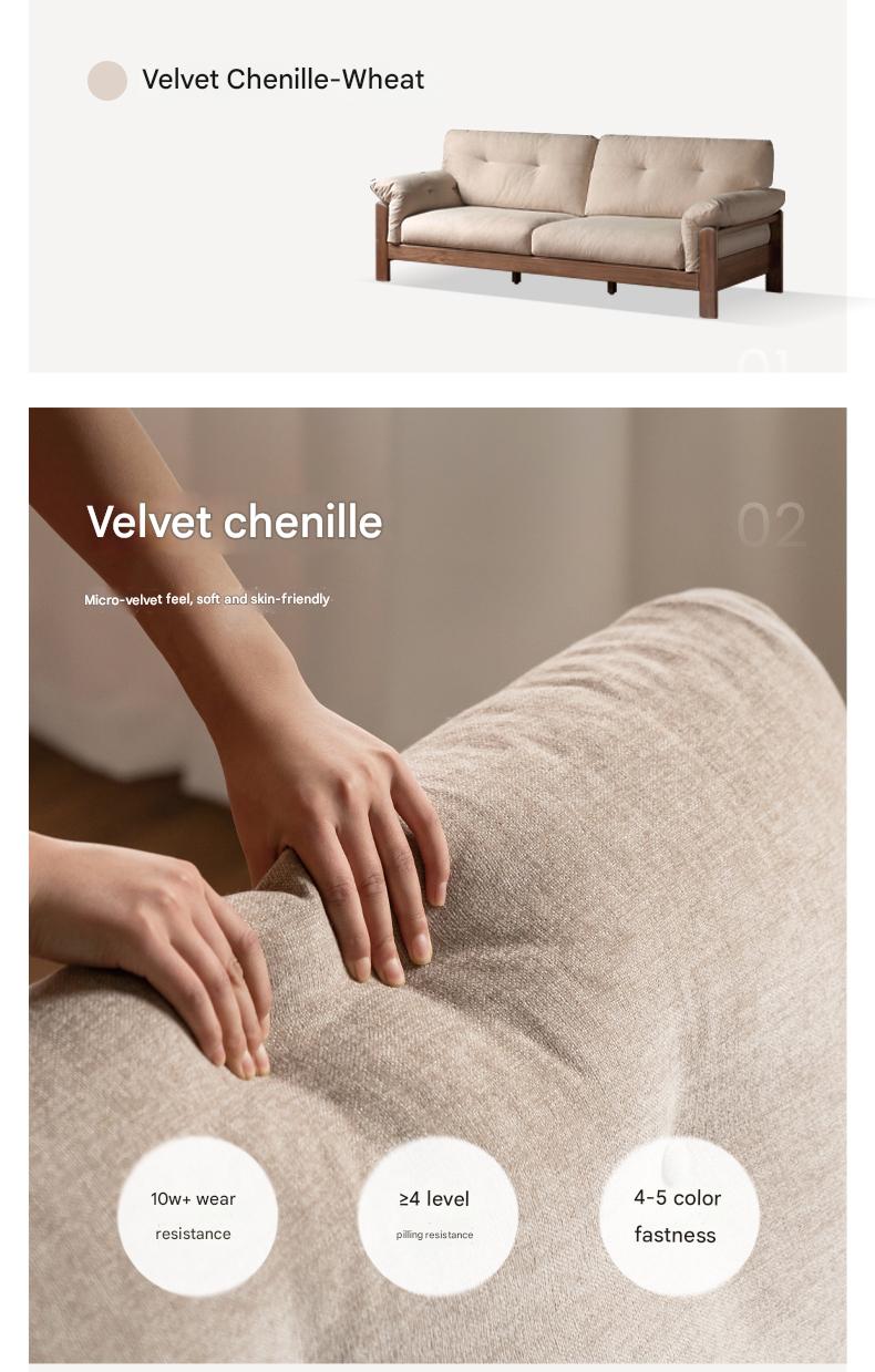 Black Walnut, Ash Solid Wood Modern Sofa